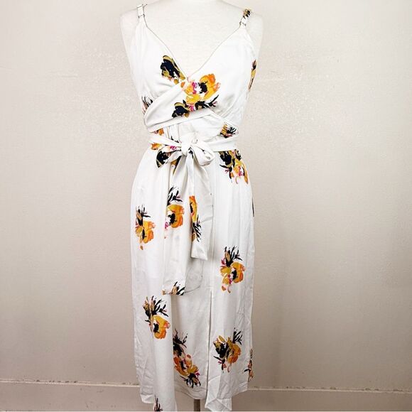 ALC Wrap Floral White Midi Dress Tank Silk Size 4 - Picture 1 of 10